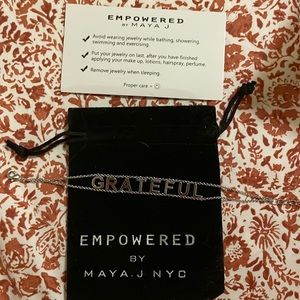GRATEFUL bracelet with jewelry pouch. Empowered by Maya J NYC. Like new.